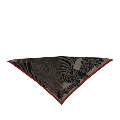 Hermes Cashmere Silk Zebra Pegasus Pointe Triangle Scarf Etoupe Bordeaux Black 1 of 3