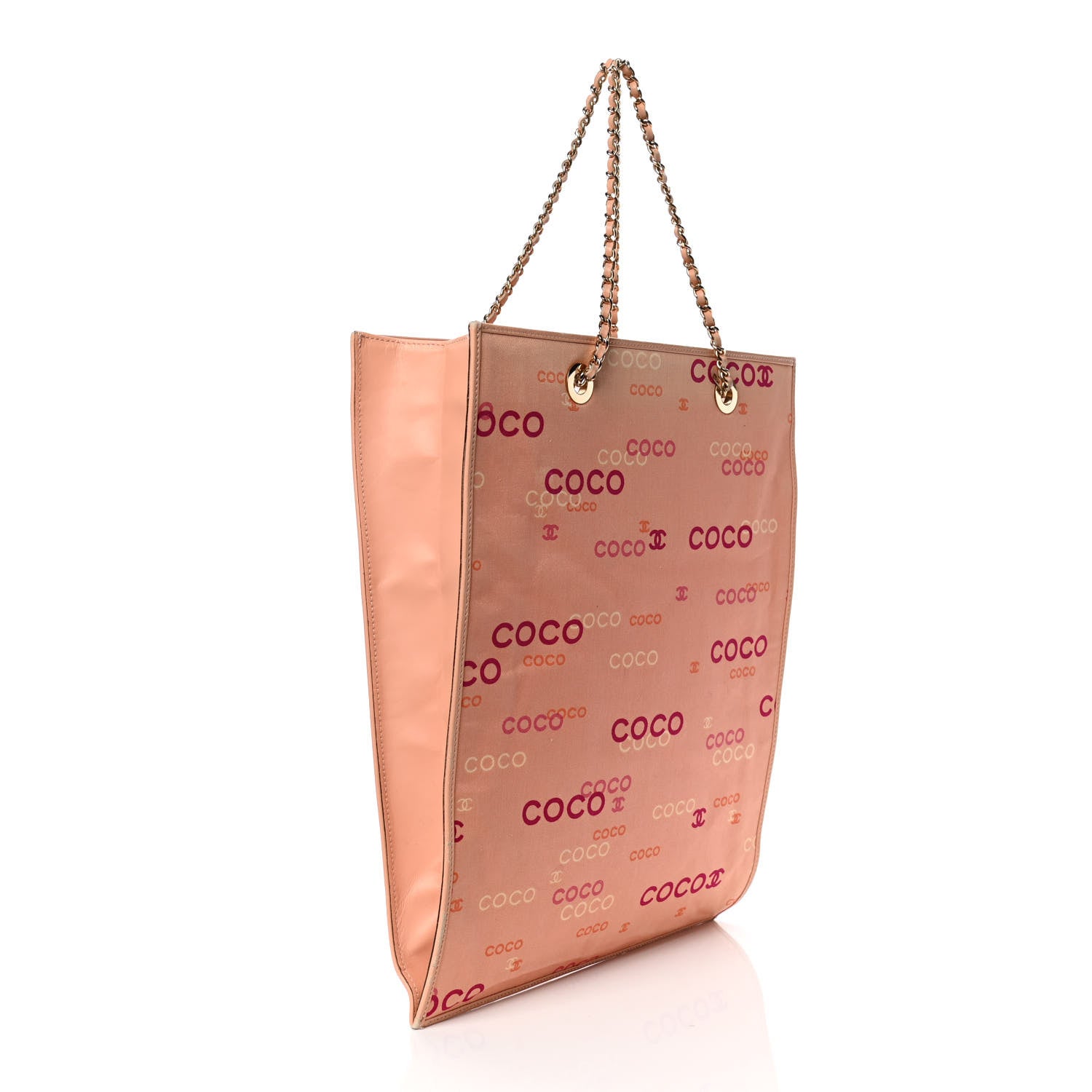 Chanel Canvas Printed Logo Tote Pink 2 of 7