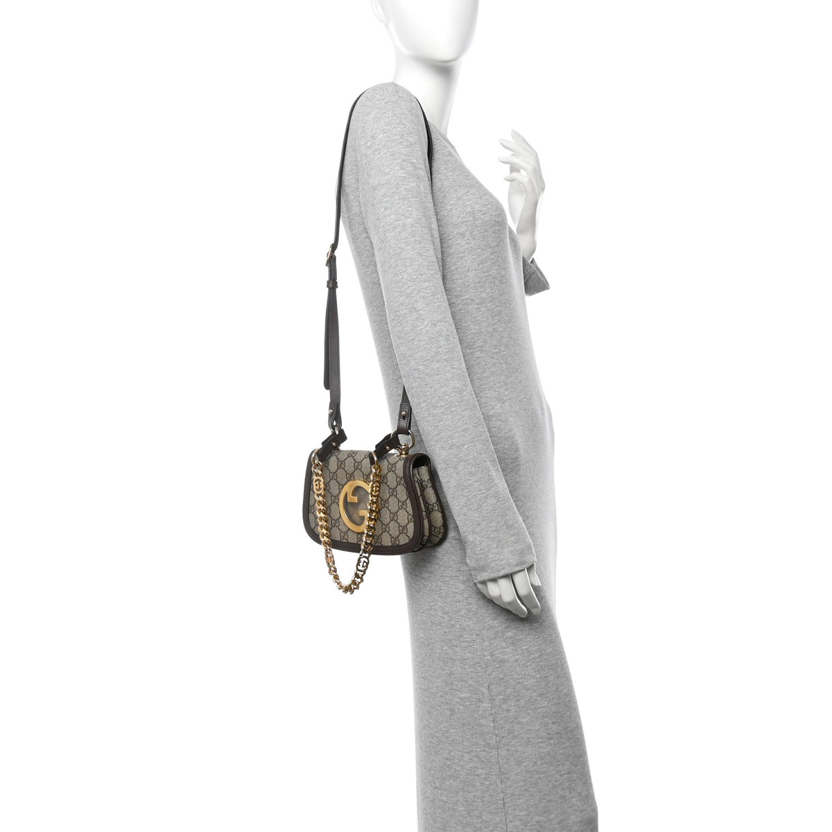 Gucci GG Supreme Monogram Textured Dollar Calfskin Mini Blondie Chain Shoulder Flap Bag Beige Ebony New Acero 2 of 11
