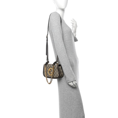 Gucci GG Supreme Monogram Textured Dollar Calfskin Mini Blondie Chain Shoulder Flap Bag Beige Ebony New Acero 2 of 11