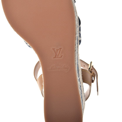 Louis Vuitton Jacquard Calfskin Since 1854 Boundary Wedge Sandals 37.5 Blue 6 of 9
