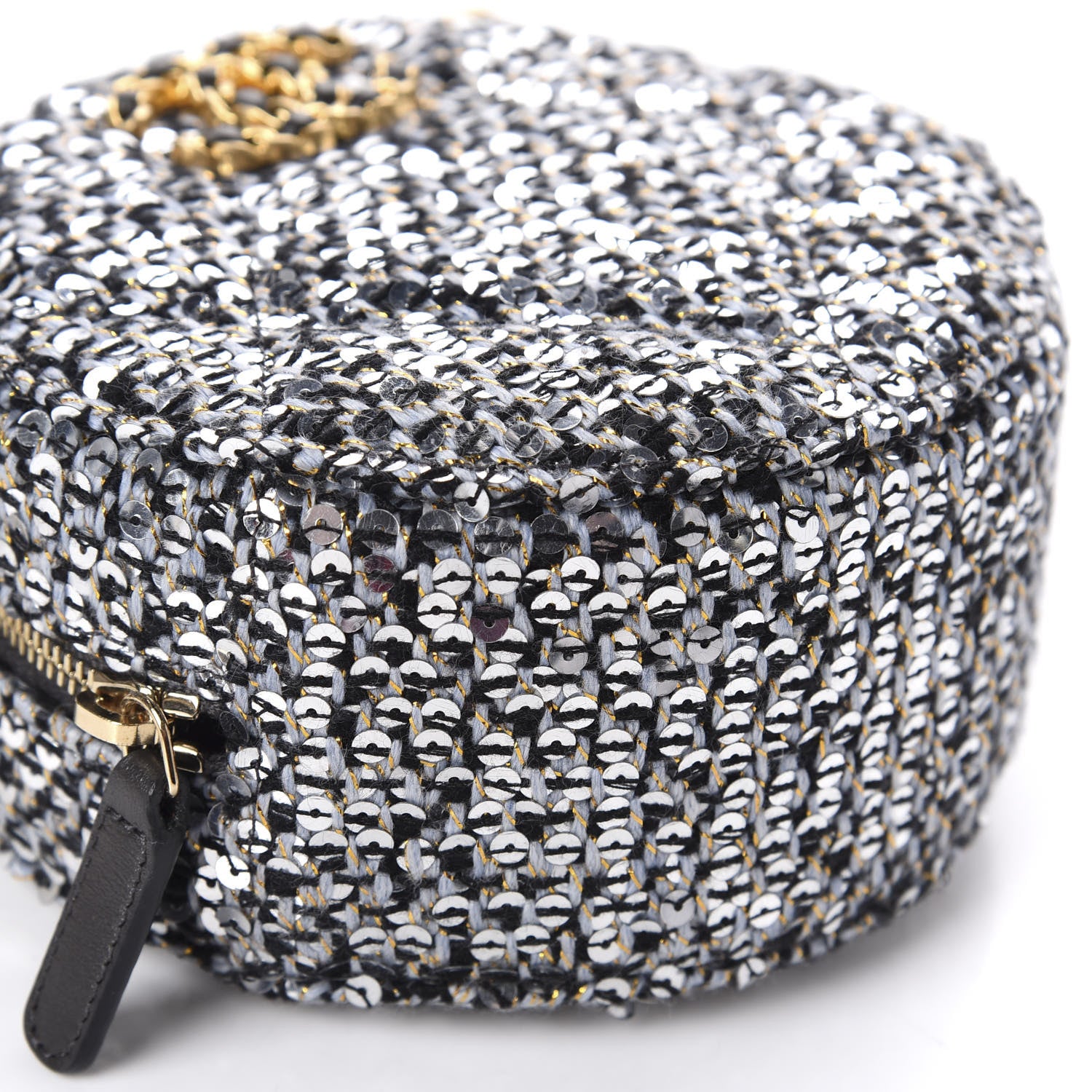 Chanel Sequin 19 Round Clutch With Chain Silver Black 6 of 11