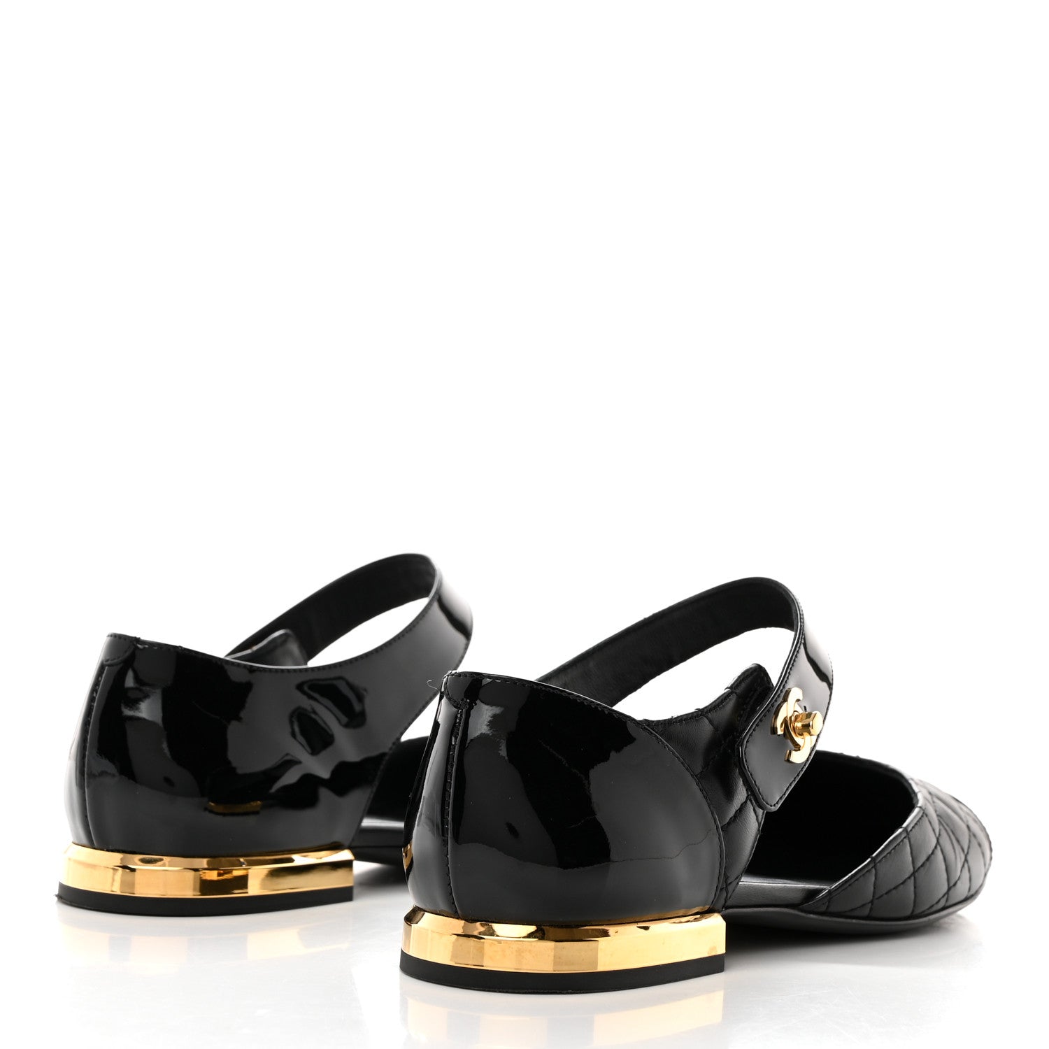 Chanel Patent Lambskin Quilted Cap Toe Ballerina Flats 37 Black 4 of 9