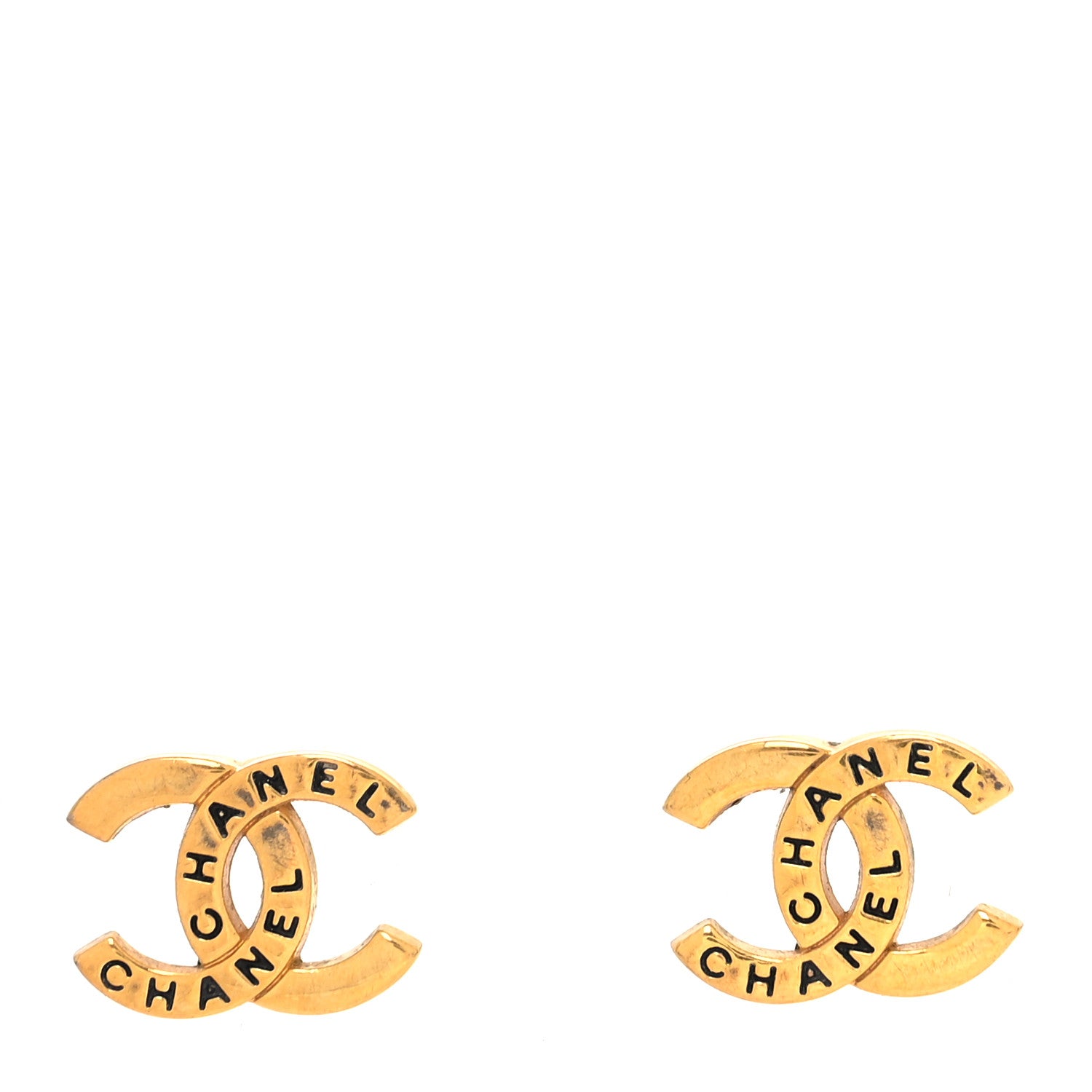Chanel Metal CC Engraved Stud Earrings Gold 1 of 4