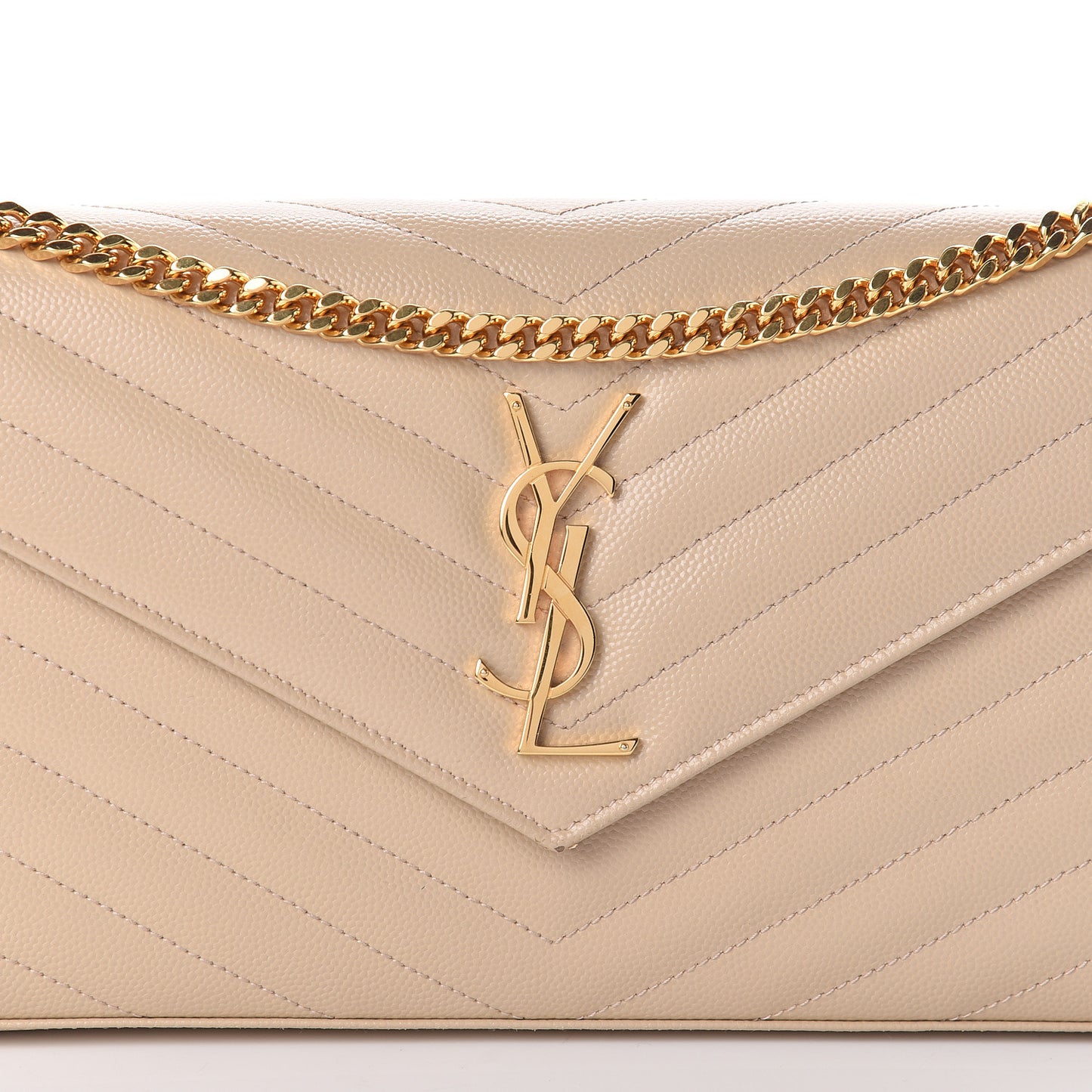 Grain De Poudre Matelasse Chevron Monogram Chain Wallet Nude Powder