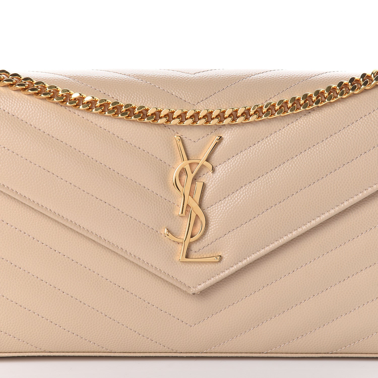 Saint Laurent Grain De Poudre Matelasse Chevron Monogram Chain Wallet Nude Powder 9 of 10