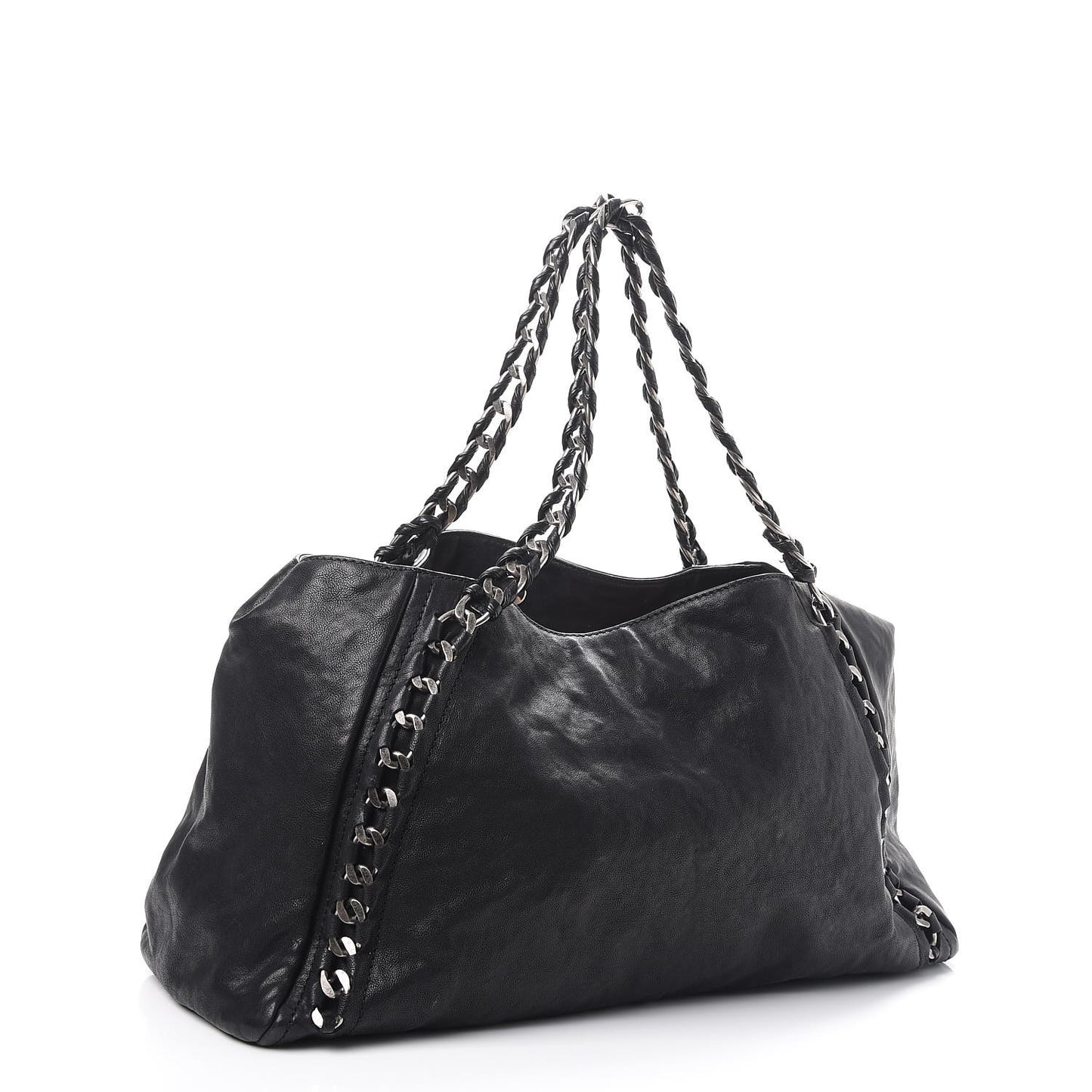 Glazed Calfskin East West Modern Chain Tote Black