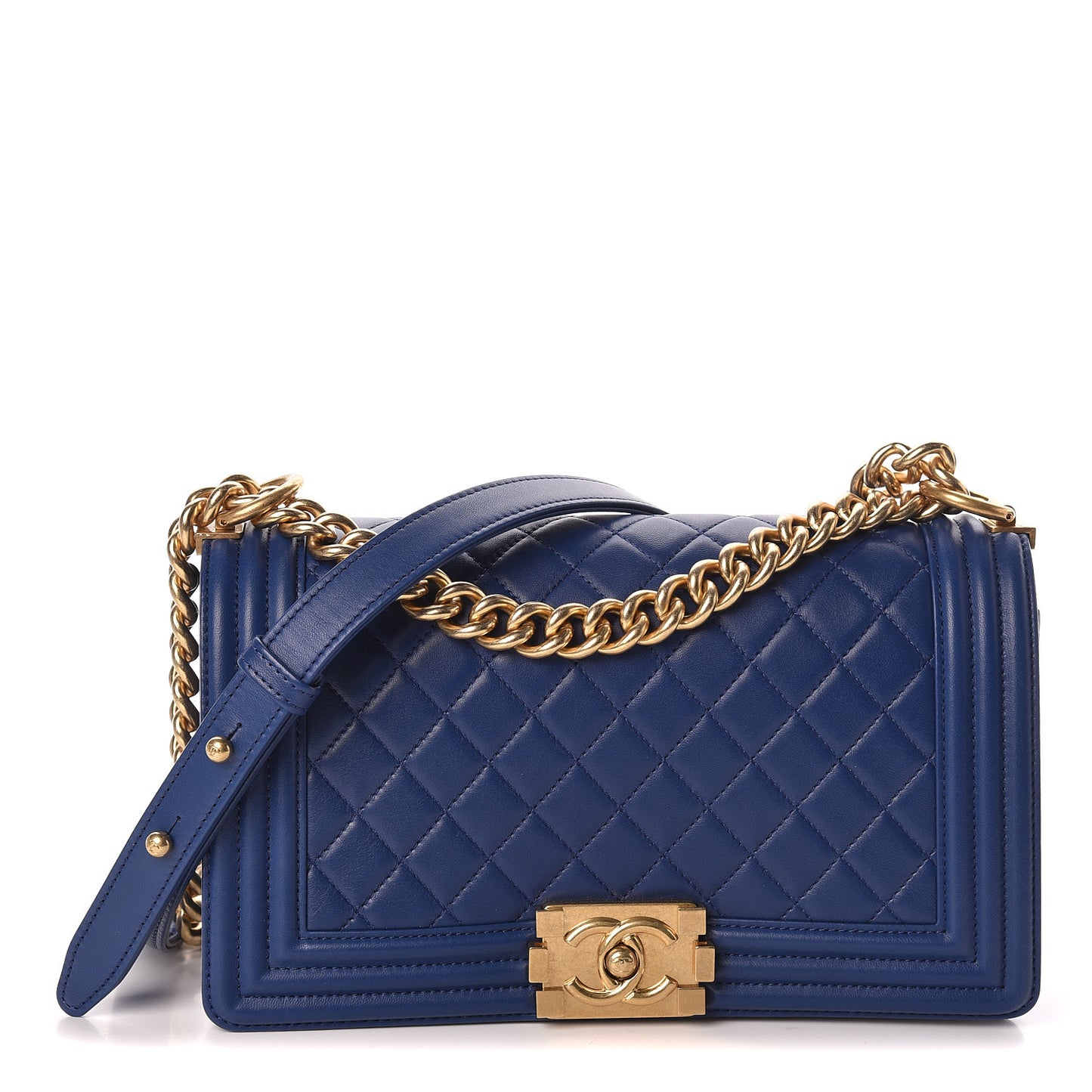 Lambskin Quilted Medium Boy Flap Dark Blue