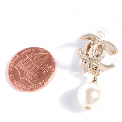 Chanel CC Pearl Drop Clip On Earrings Light Gold 2 of 5