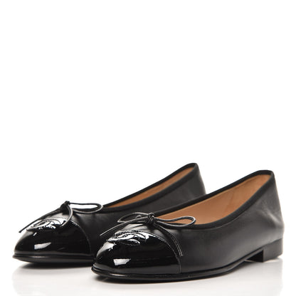 Chanel Lambskin Patent Cap Toe Ballerina Flats 35.5 Black 2 of 8