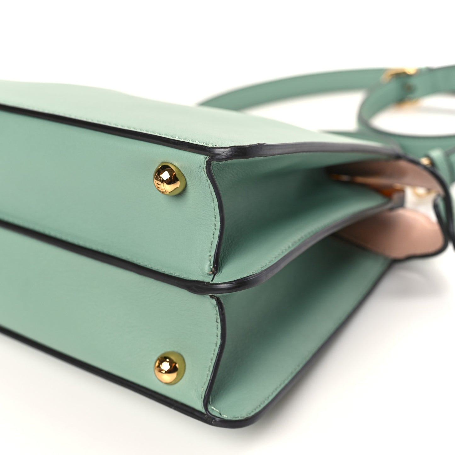 Vitello Seta Shiny Nappa Plexiglass Small Peekaboo I SEE U Satchel Menta Light Rose