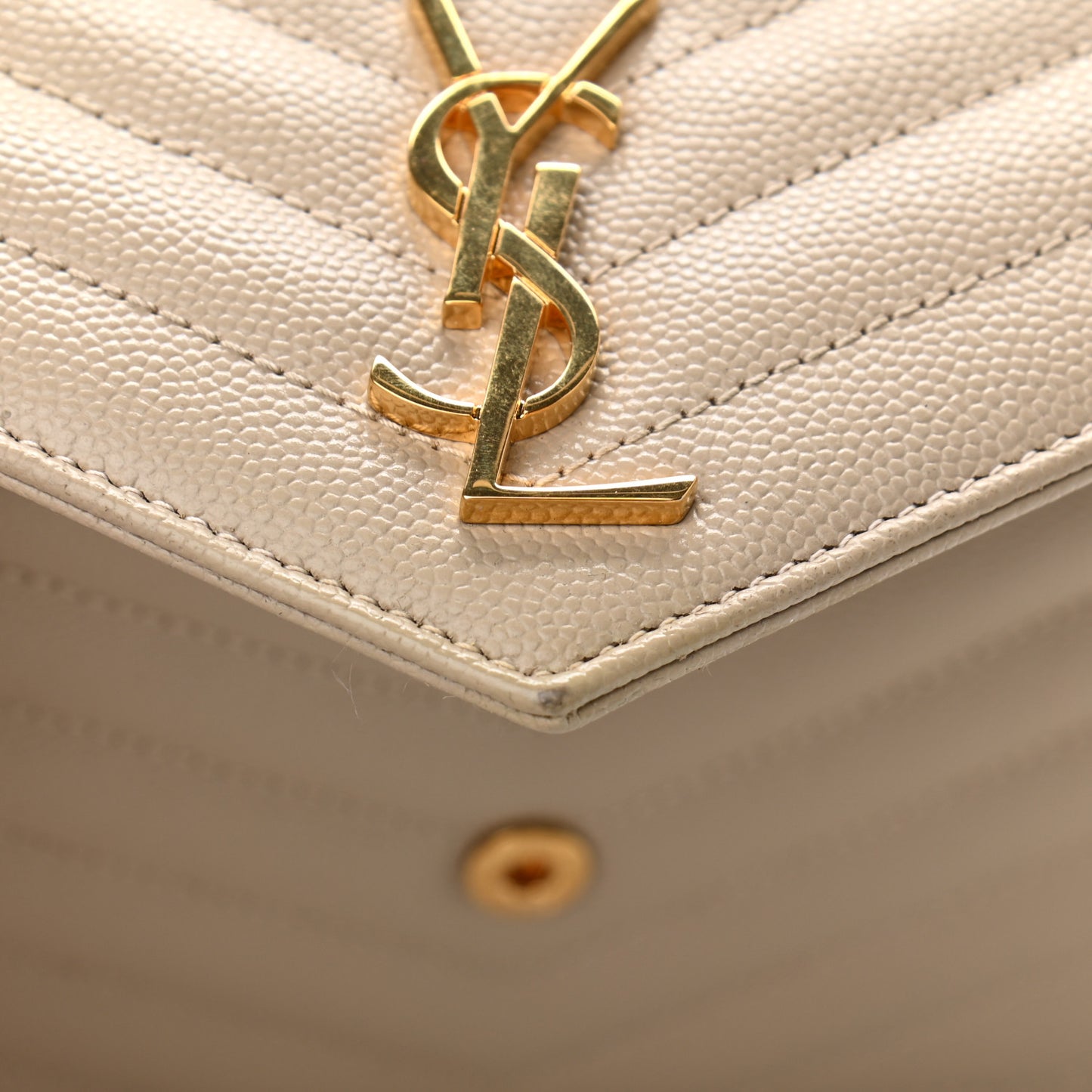 Grain De Poudre Matelasse Chevron Monogram Envelope Chain Wallet Dark Beige