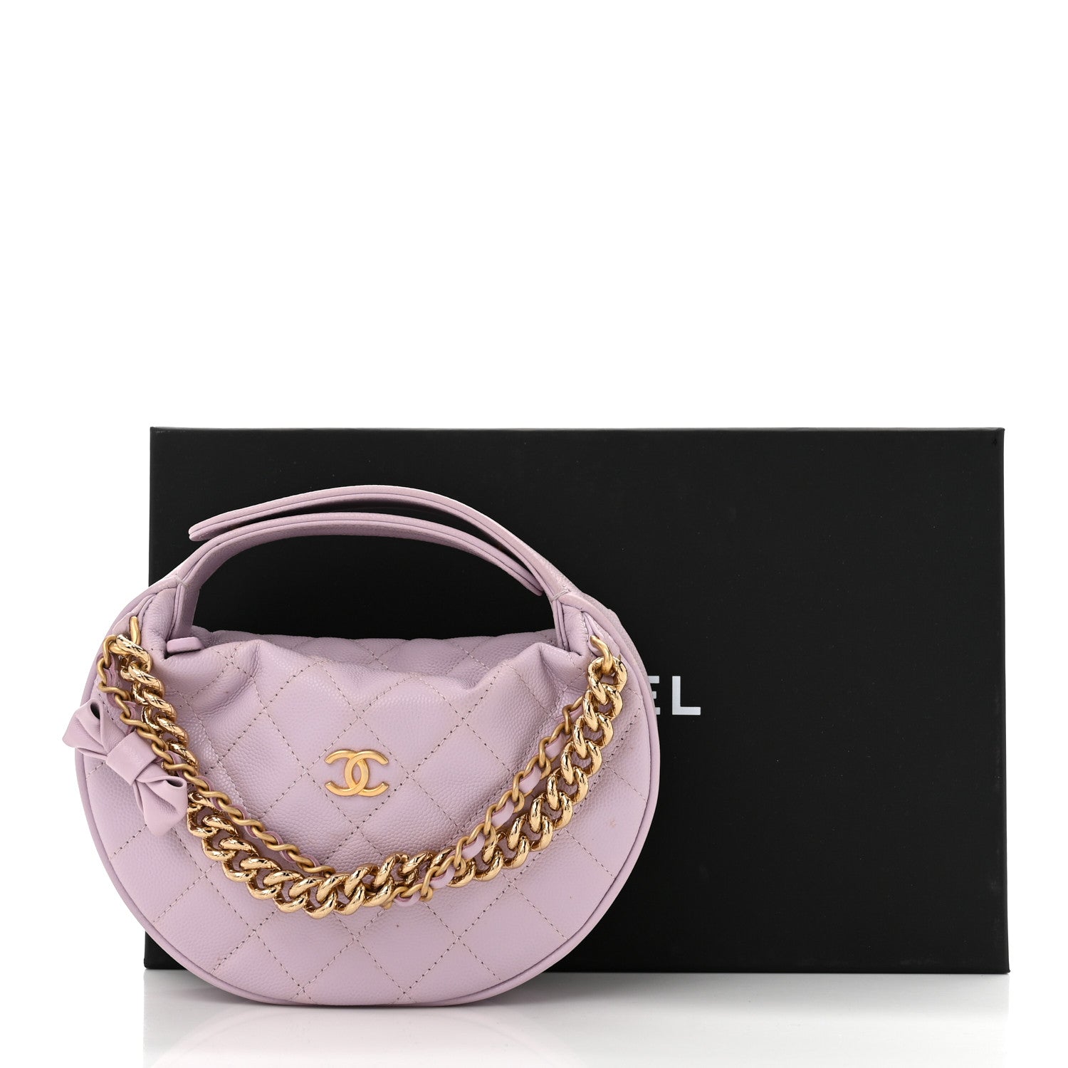 Chanel Shiny Caviar Quilted Bow Pouch Hobo Light Purple 1683617