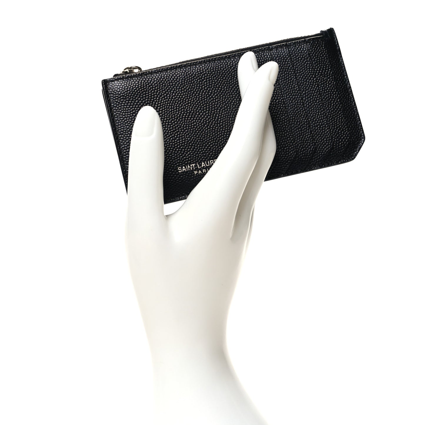 Grained Calfskin 5 Fragments Zip Pouch Card Holder Black