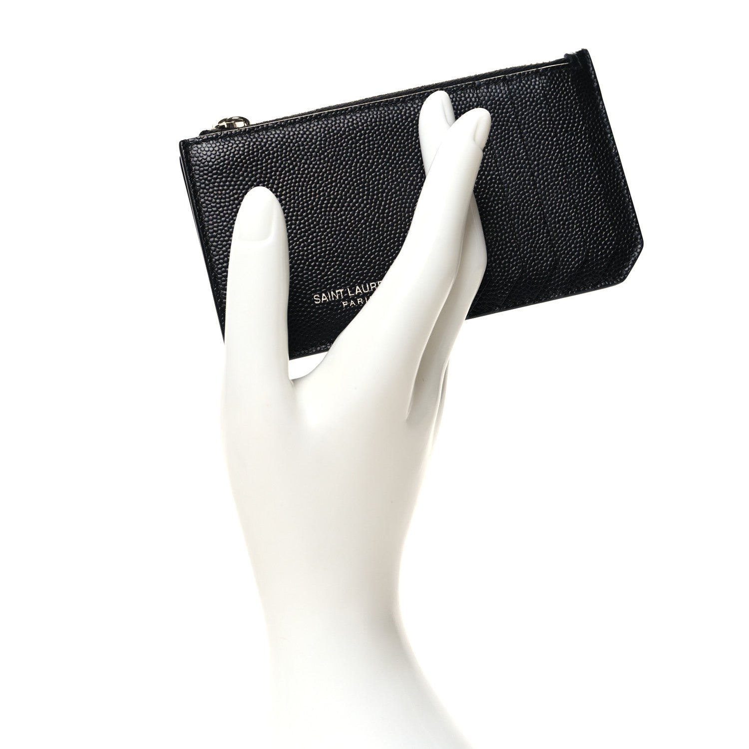 Saint Laurent Grained Calfskin 5 Fragments Zip Pouch Card Holder Black 2 of 8