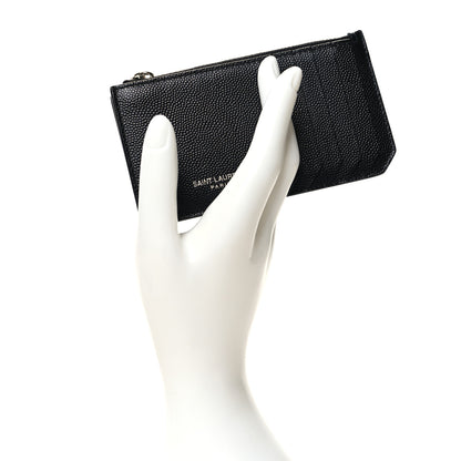 Saint Laurent Grained Calfskin 5 Fragments Zip Pouch Card Holder Black 2 of 8