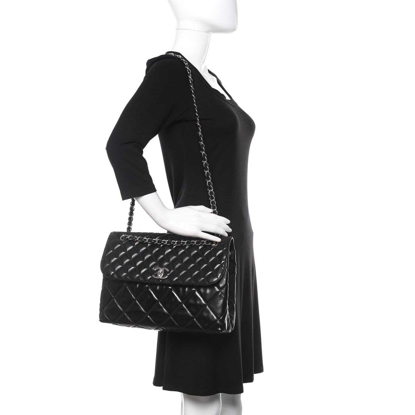 Vinyl Quilted In the Business Flap Bag Black
