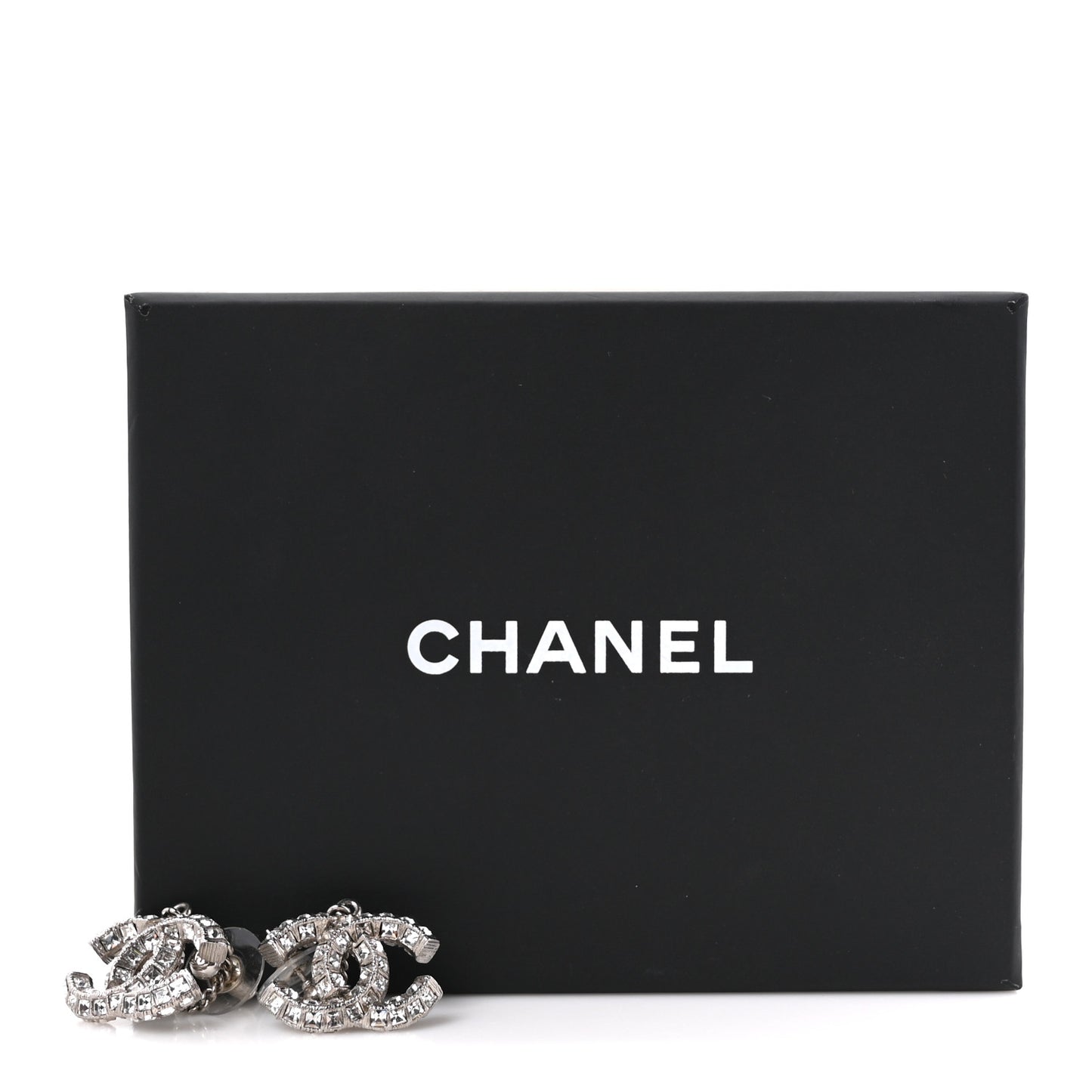 Baguette Crystal CC Drop Earrings Silver