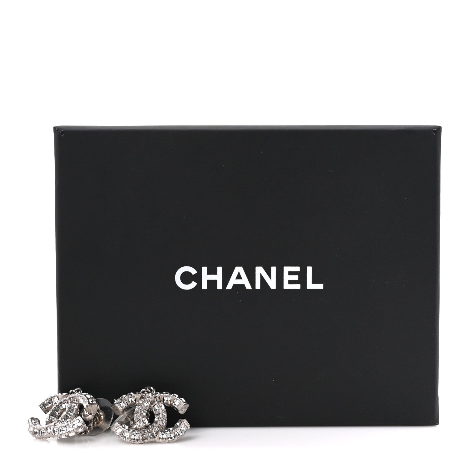 Chanel Baguette Crystal CC Drop Earrings Silver 5 of 5