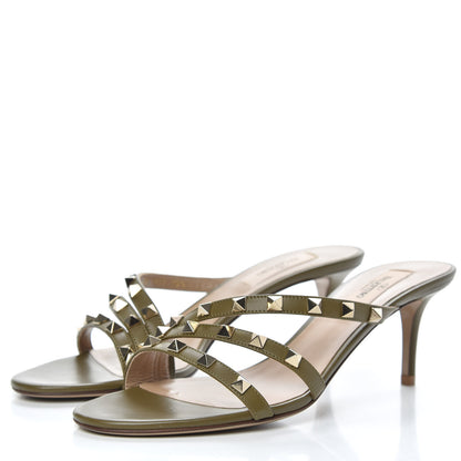 Valentino Garavani Calfskin Rockstud 60mm Slide Sandals 38.5 Lichen 3 of 9