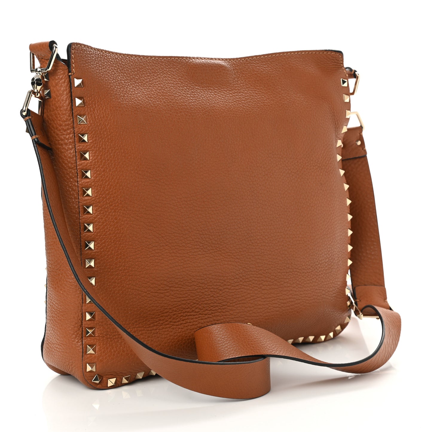 Pebbled Calfskin Large Rockstud Flip-Lock Messenger Bag Light Cuir