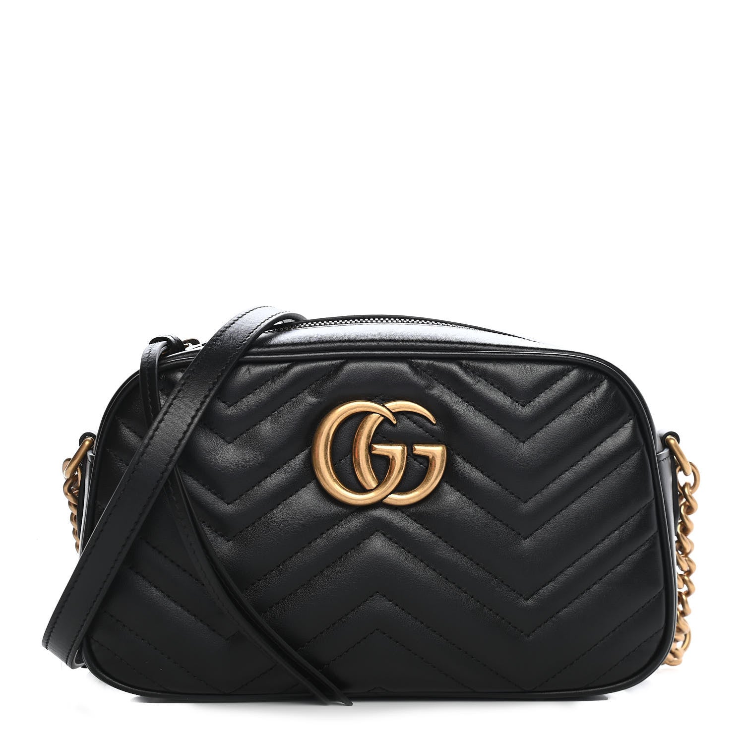 Gucci Calfskin Matelasse Small GG Marmont Chain Shoulder Bag Black 1 of 9