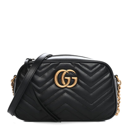 Gucci Calfskin Matelasse Small GG Marmont Chain Shoulder Bag Black 1 of 9