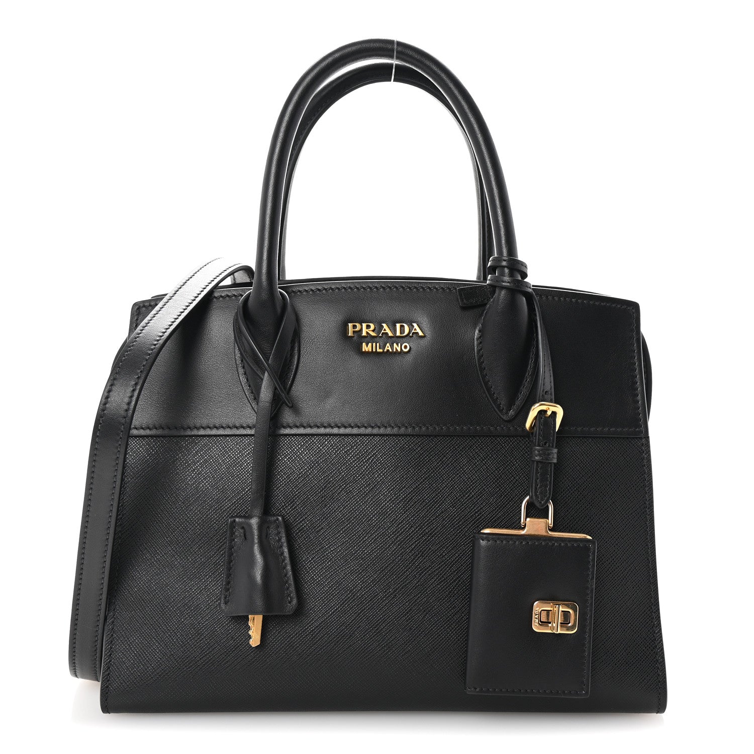 Prada Saffiano City Calfskin Small Esplanade Black 2 of 16