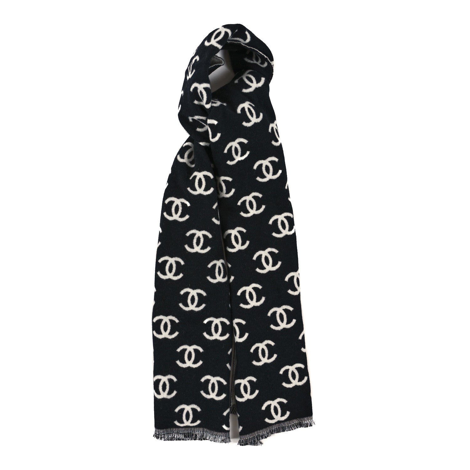 Chanel Wool Cashmere CC Scarf Black White 1 of 3