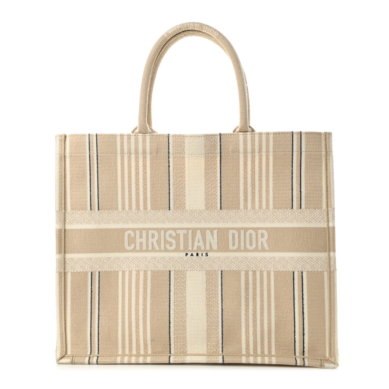 Christian Dior Canvas Embroidered Large Stripes Book Tote Beige 1 of 13