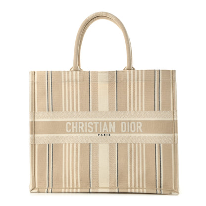 Christian Dior Canvas Embroidered Large Stripes Book Tote Beige 1 of 13