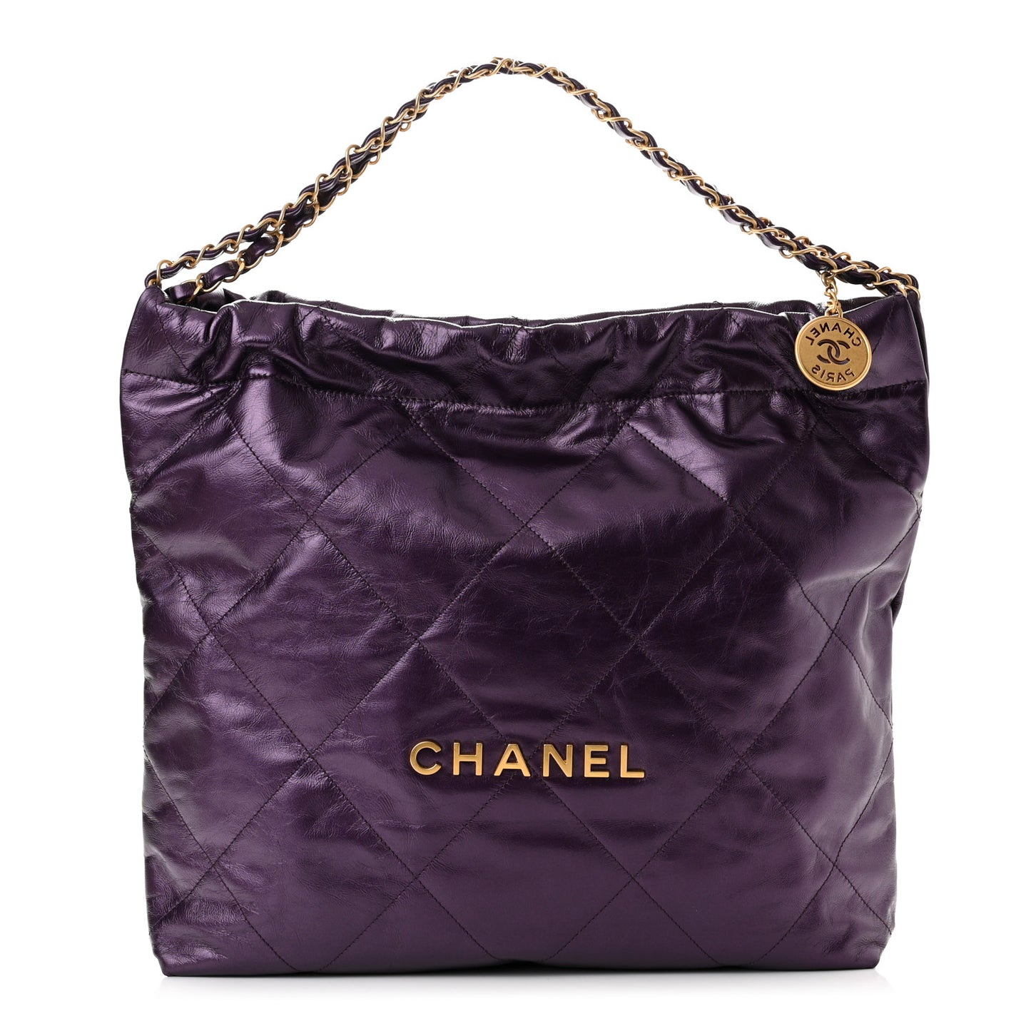 Metallic Calfskin Quilted Small Chanel 22 Purple