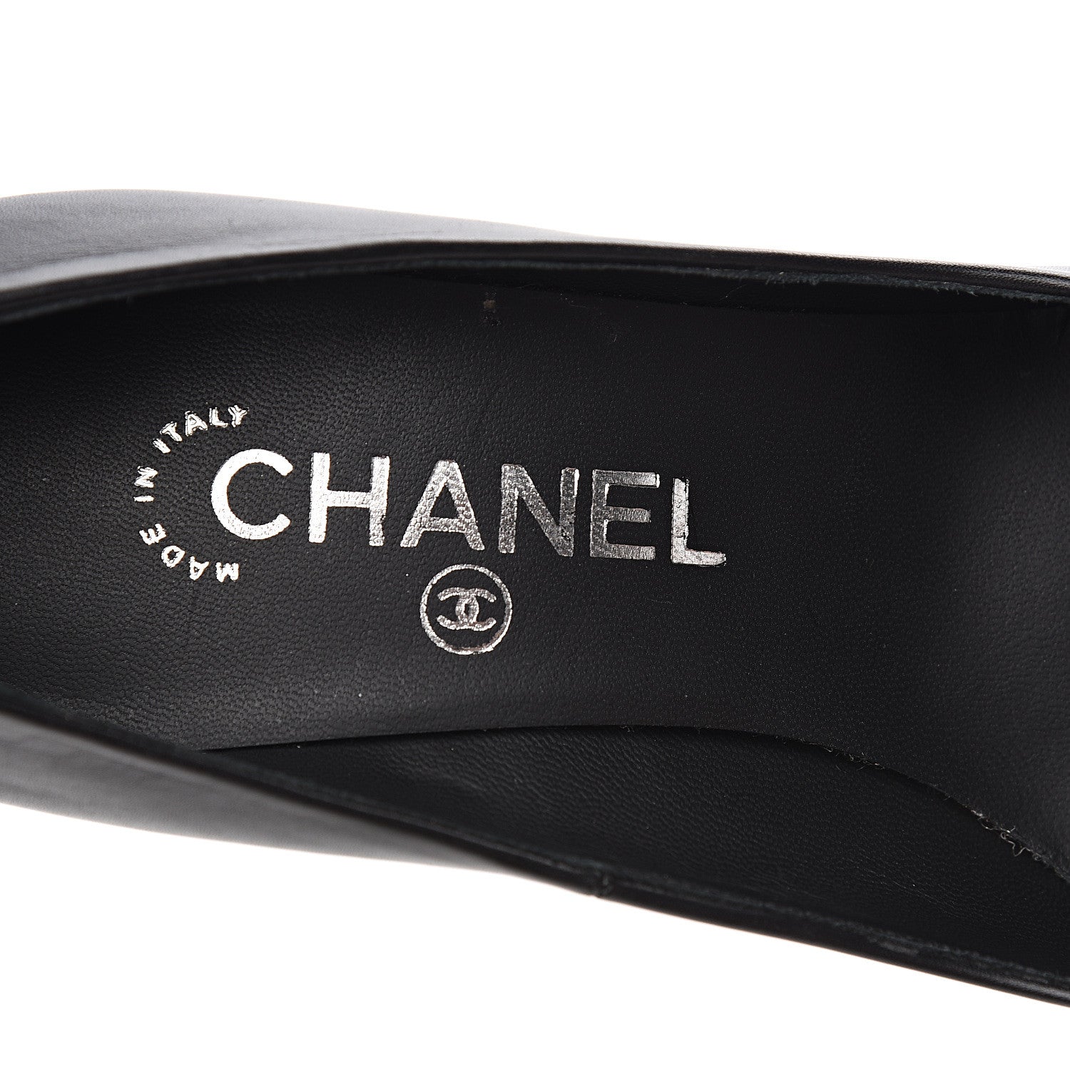 Chanel Calfskin Cap Toe CC Pumps 36.5 Black Silver 7 of 9