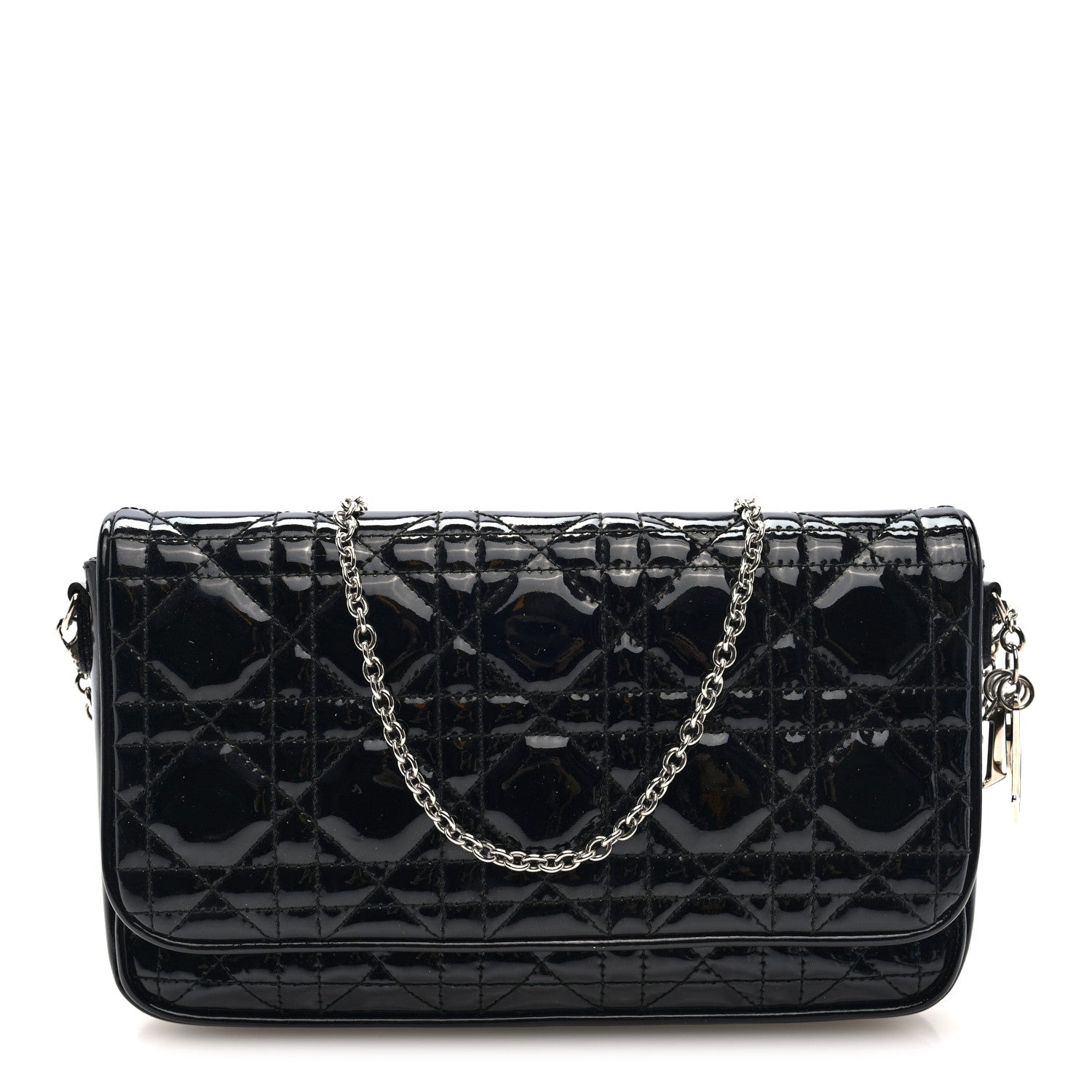 Christian Dior Patent Cannage Wallet on Chain Pouch Black 1 of 9