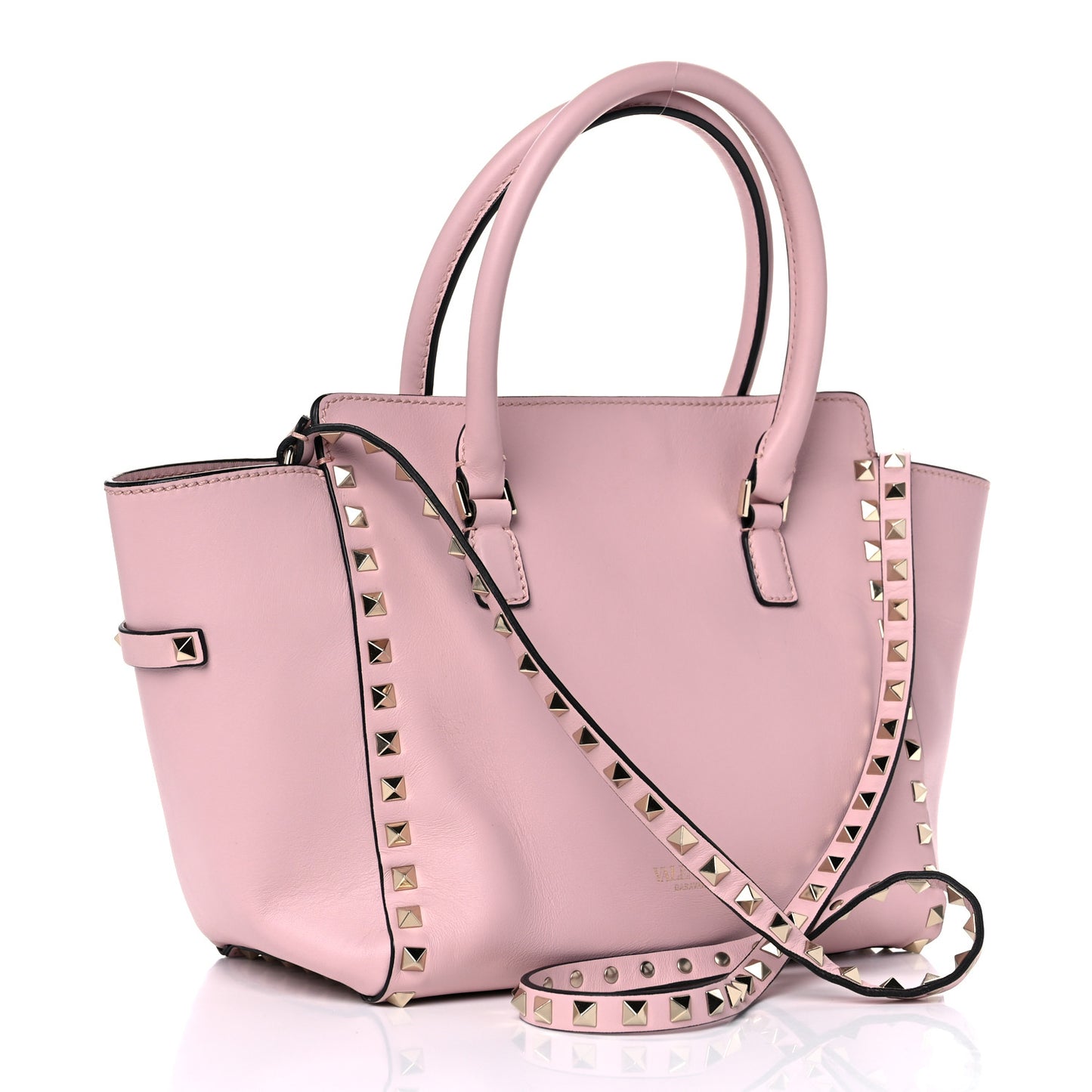 Vitello Small Rockstud Double Handle Tote Water Rose
