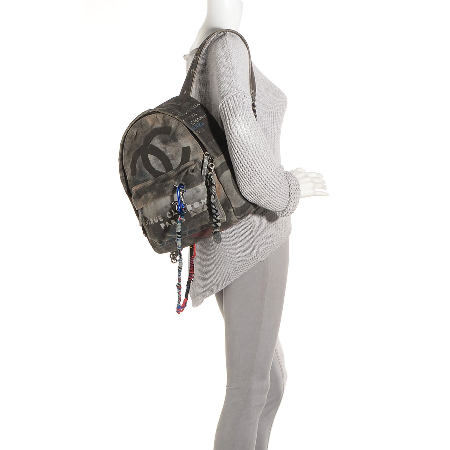 Graffiti Printed Canvas Medium Backpack Grey