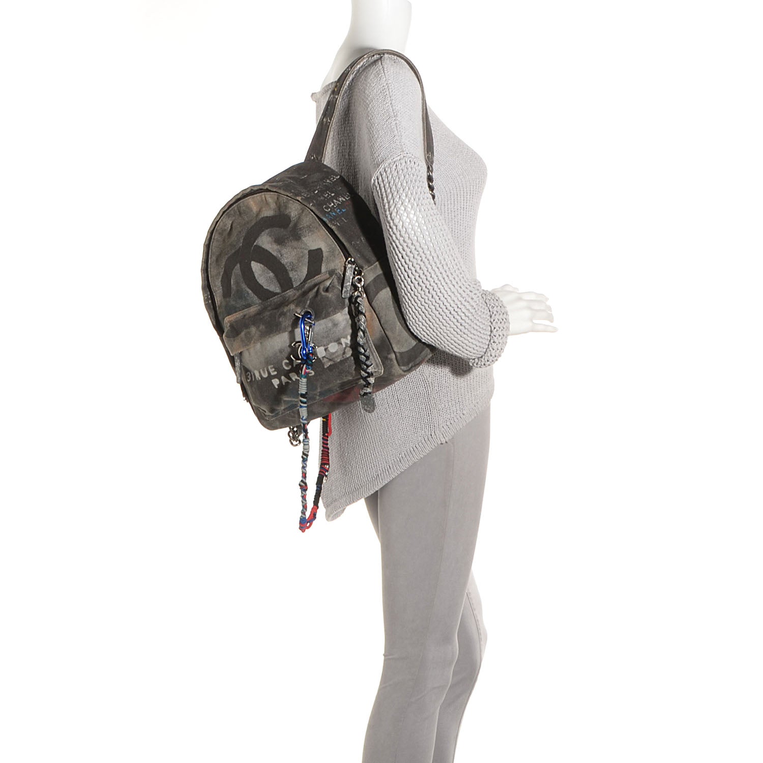 Chanel Graffiti Printed Canvas Medium Backpack Grey 2 of 7