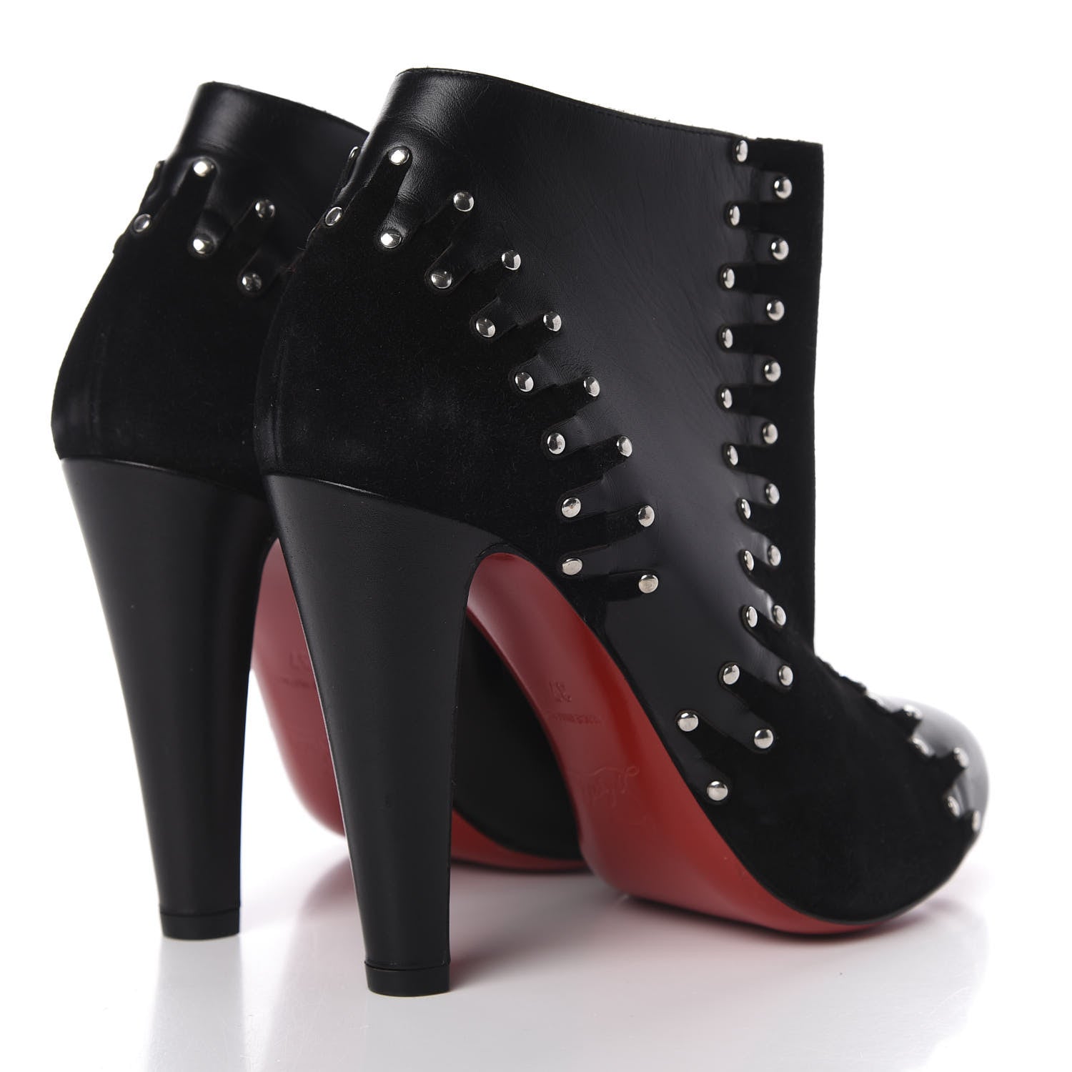 Christian Louboutin Calfskin Suede Studded 100 Ankle Boots 37 Black 4 of 13