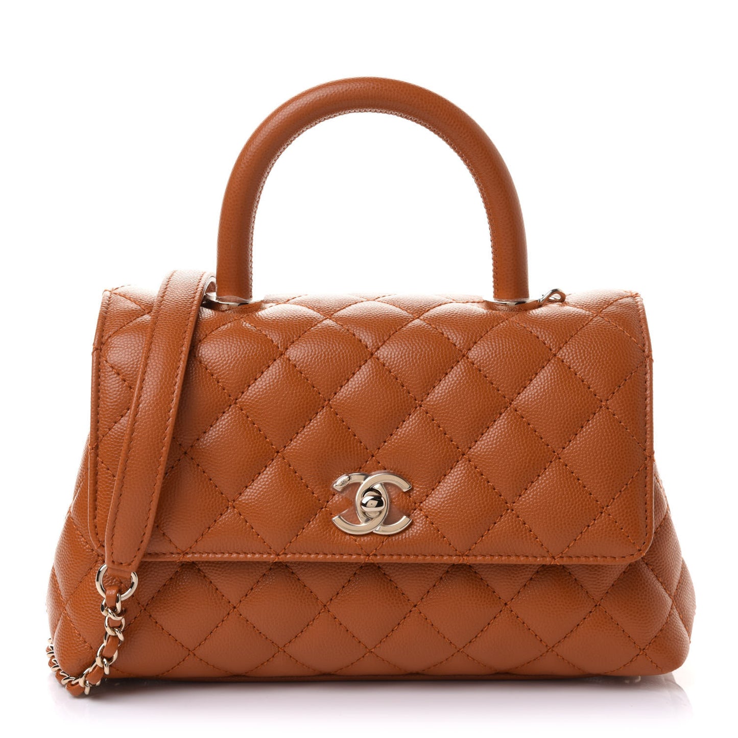 Caviar Quilted Mini Coco Handle Flap Light Brown