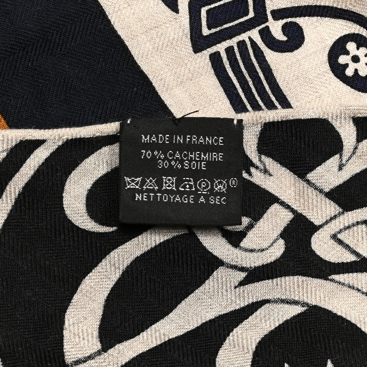 Cashmere Silk Ex-Libris Giant Triangle Scarf Natural Black Gold