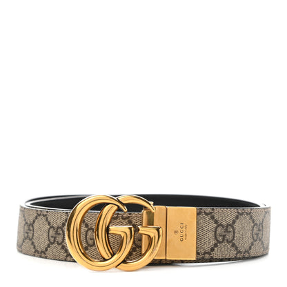 Gucci GG Supreme Monogram Plutone Calfskin Double G Reversible 30mm Belt 95 38 Beige Ebony Black 1 of 5