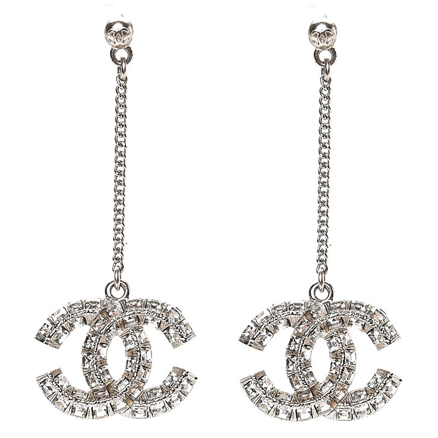 Baguette Crystal CC Dangle Earrings Silver