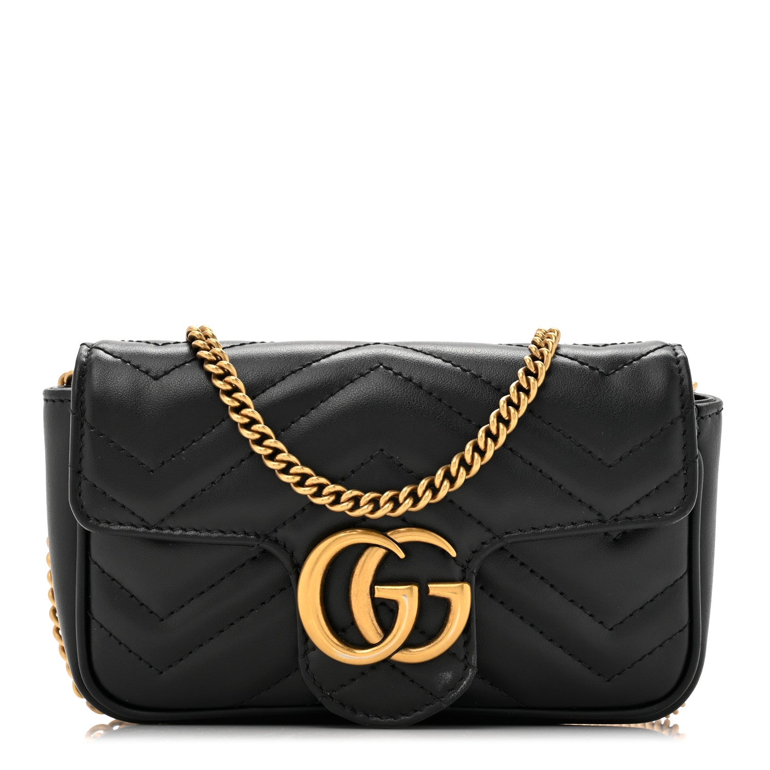 Gucci Calfskin Matelasse Super Mini GG Marmont Shoulder Bag Black 1 of 11