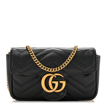 Gucci Calfskin Matelasse Super Mini GG Marmont Shoulder Bag Black 1 of 11