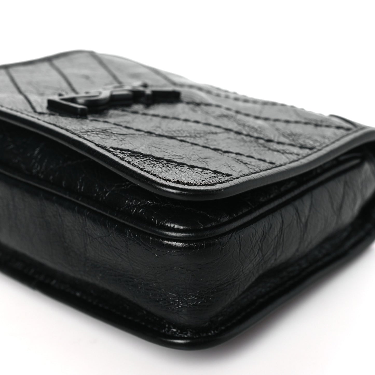 Crinkled Calfskin Matelasse Monogram Niki Chain Wallet Black