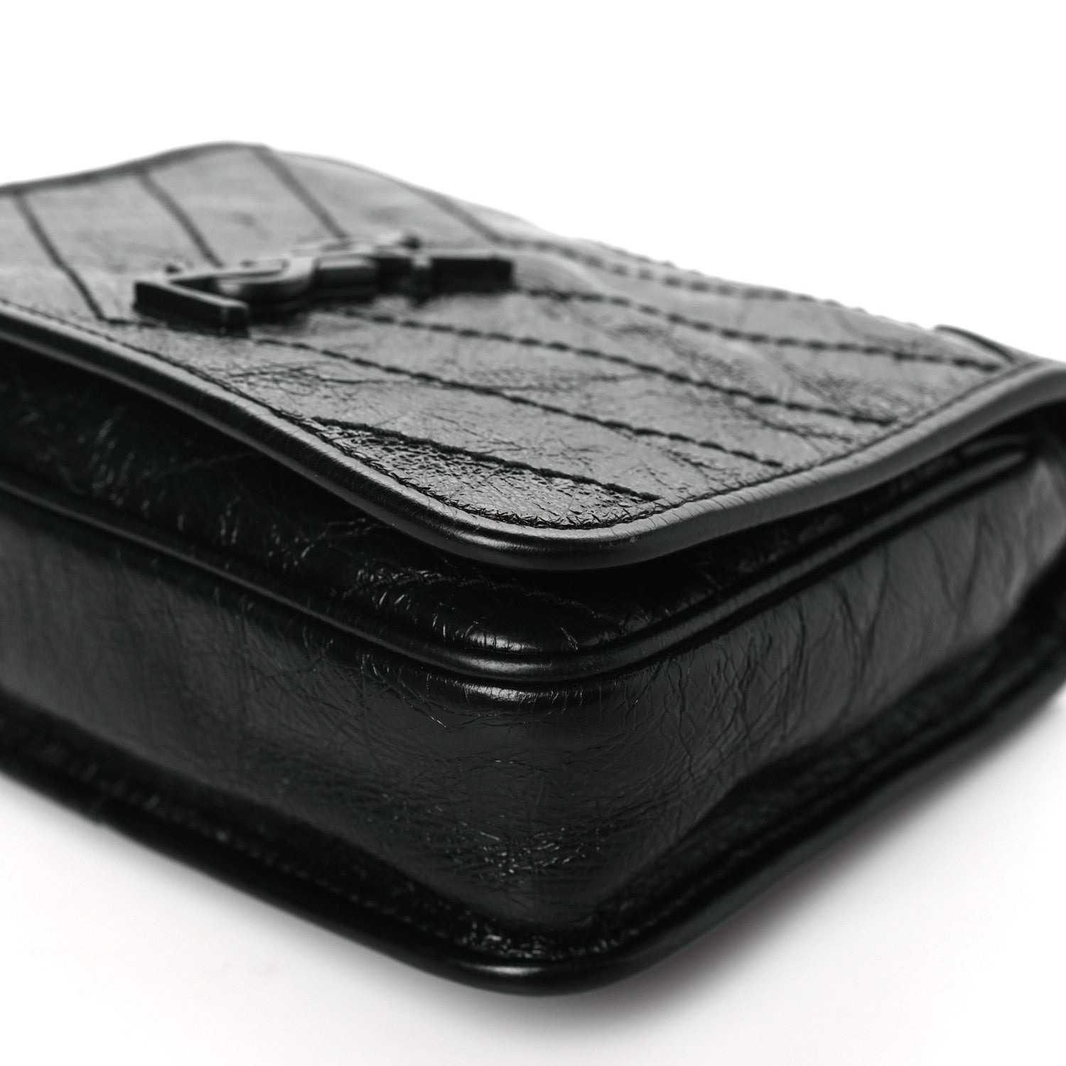 Saint Laurent Crinkled Calfskin Matelasse Monogram Niki Chain Wallet Black 10 of 13