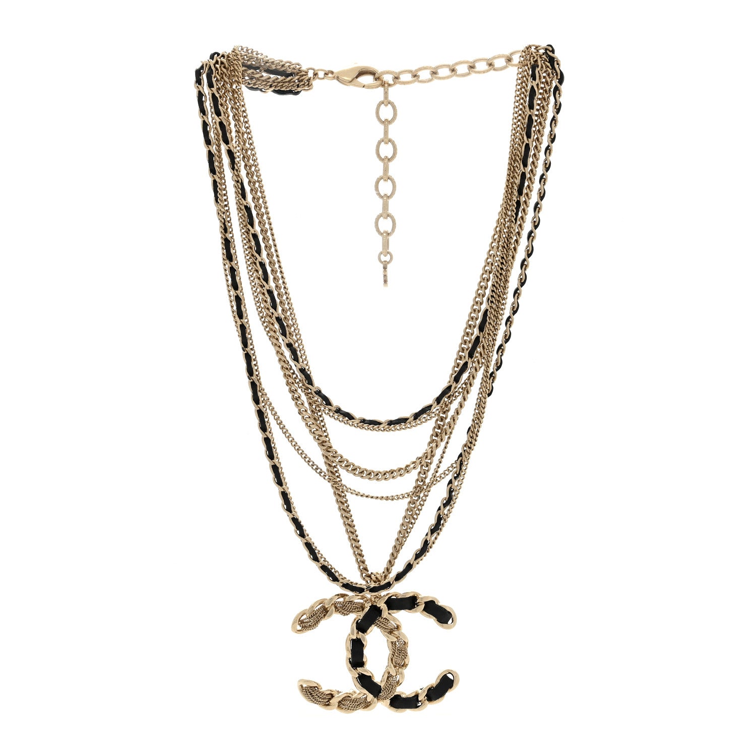 Chanel Lambskin Chain CC Multi Strand Necklace Gold Black 2 of 4