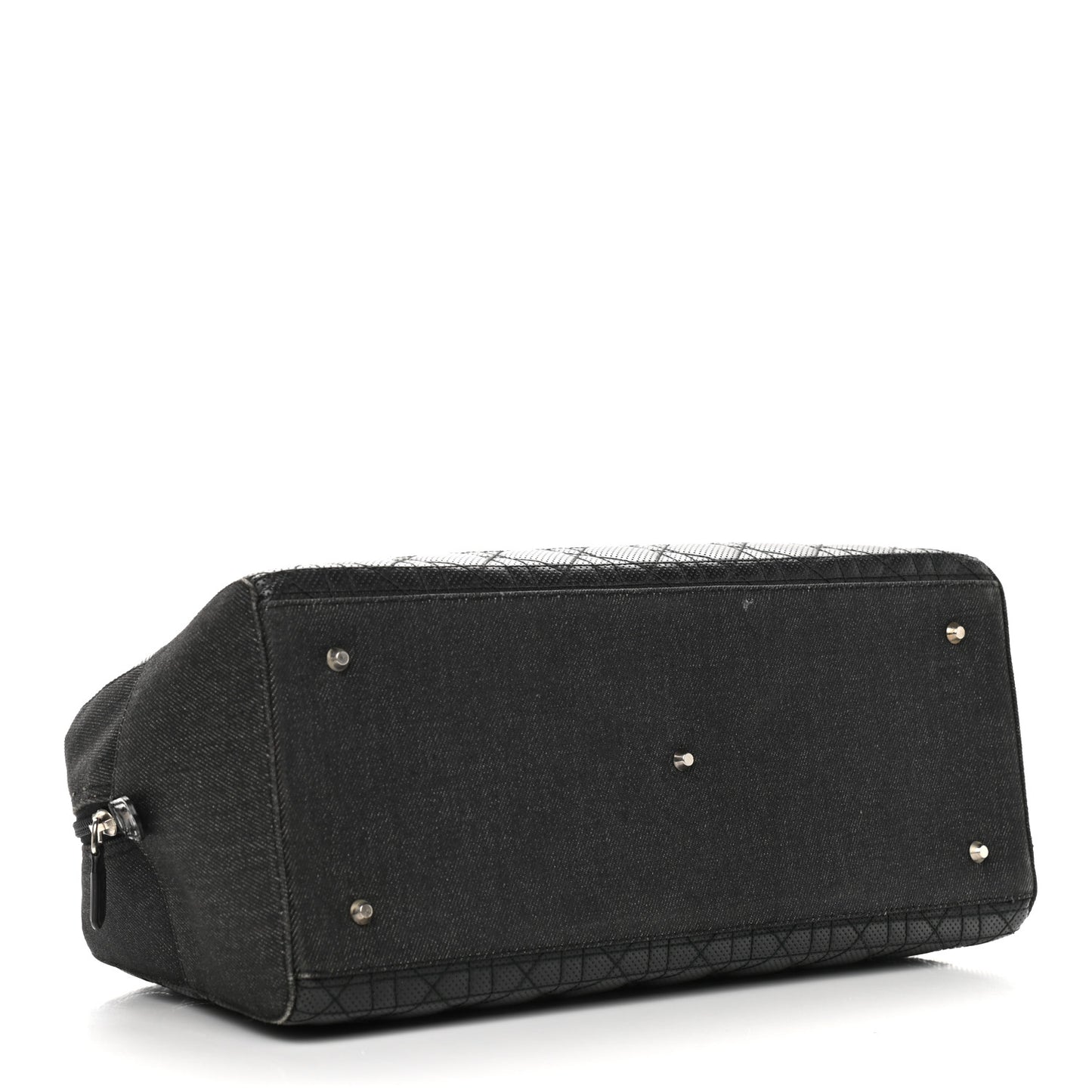 Denim Patent Perforated Cannage Satchel Black