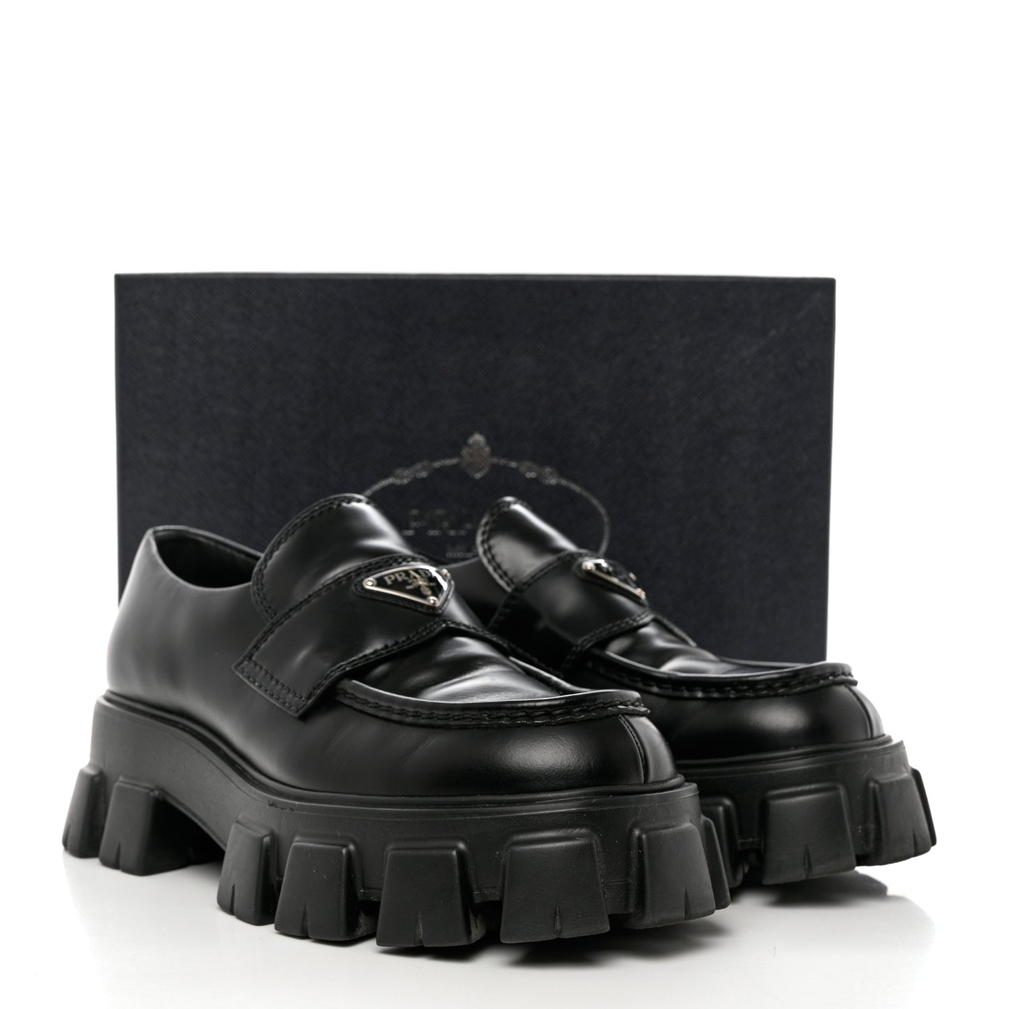Spazzolato Rois Metal Triangle Logo Mens Monolith 60mm Loafers 7.5 Black