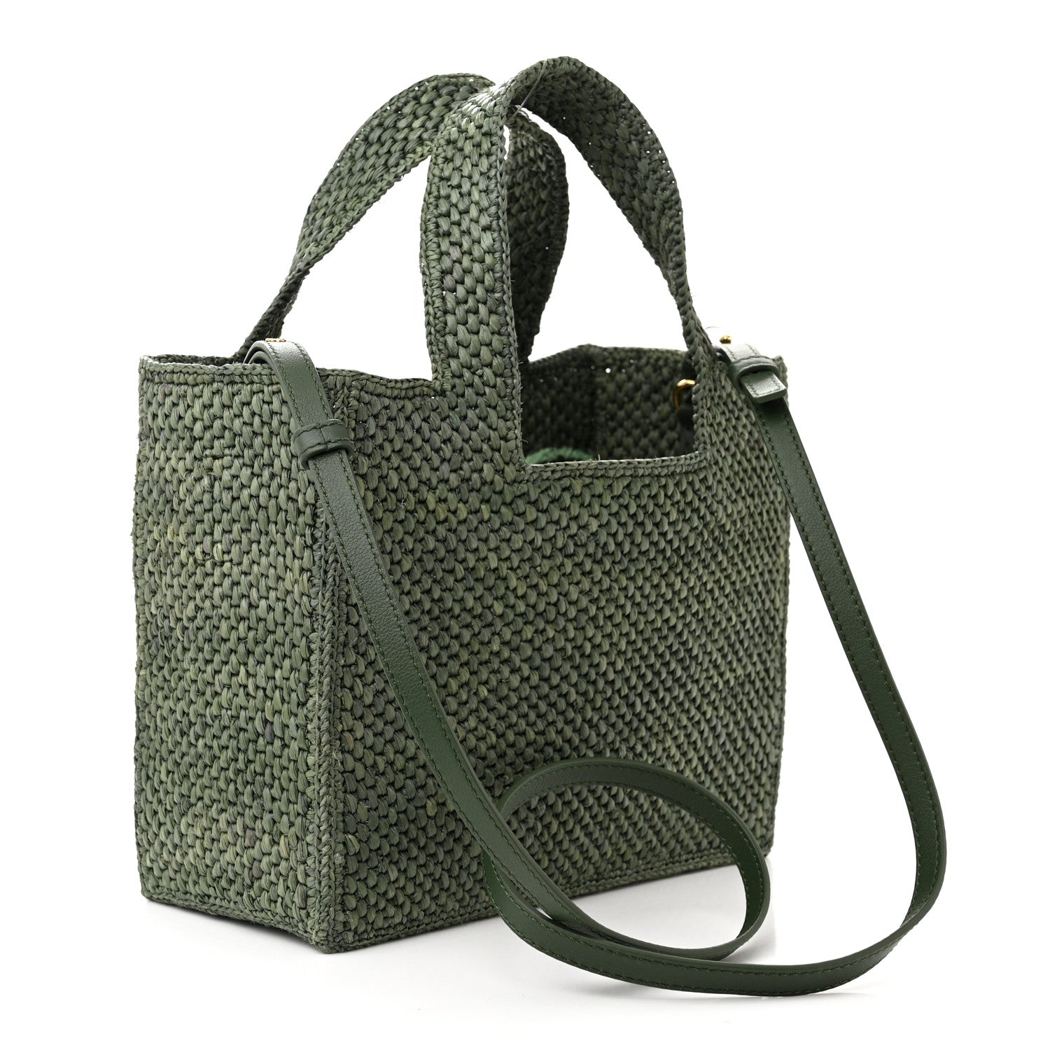 Loewe X SUNA FUJITA Raffia Small Font Tote Bottle Green 3 of 11